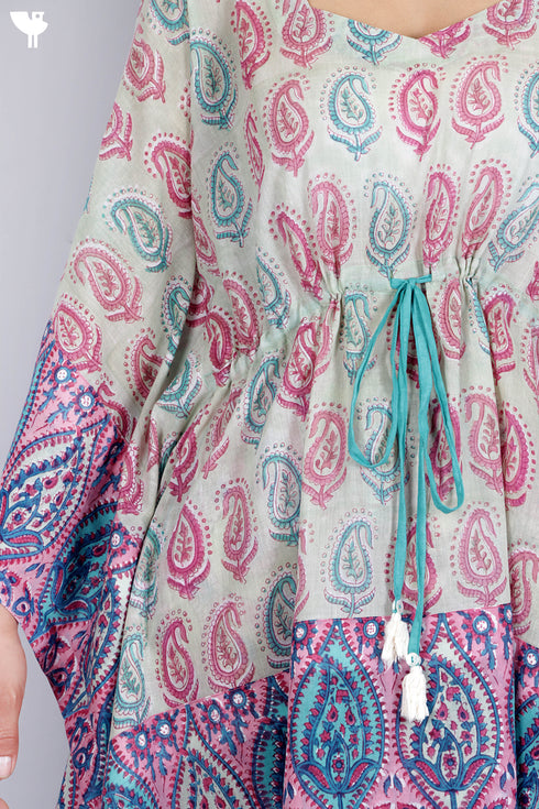Mulmul Cotton PonchoIn Paisley Block Print