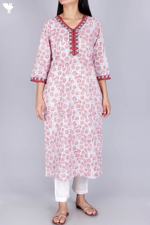 Cambric Cotton Kurta In Floral Block Print
