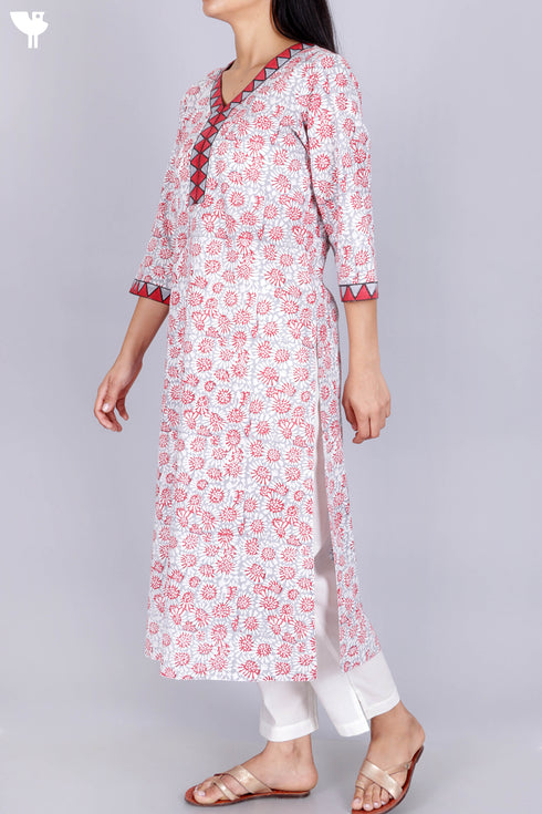 Cambric Cotton Kurta In Floral Block Print