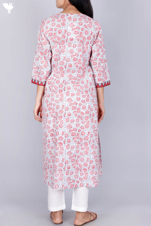 Cambric Cotton Kurta In Floral Block Print
