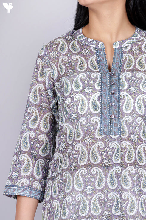 Mulmul Cotton Top In Paisley Block Print