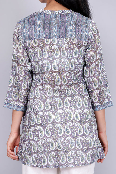 Mulmul Cotton Top In Paisley Block Print