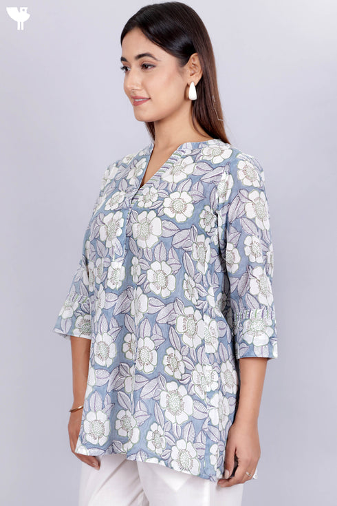Mulmul Cotton TopIn Floral Block Print