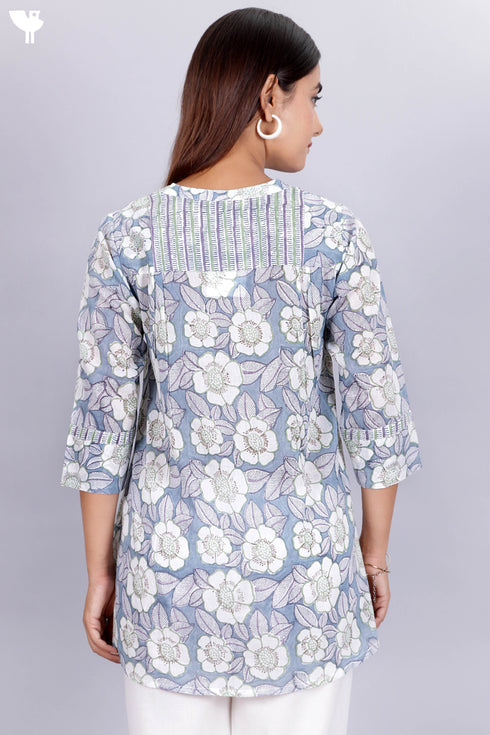 Mulmul Cotton TopIn Floral Block Print