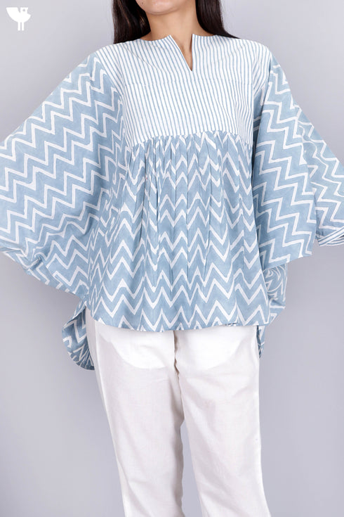 Cambric Cotton Circular PonchoIn Zigzag Block Print