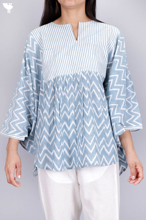 Cambric Cotton Circular PonchoIn Zigzag Block Print