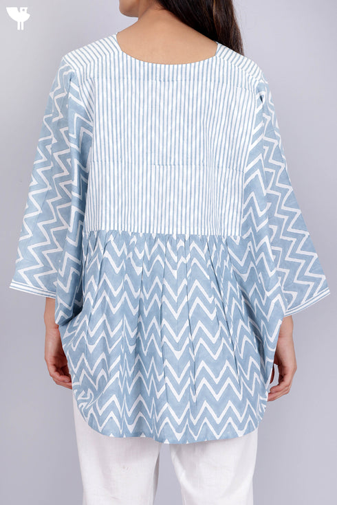 Cambric Cotton Circular PonchoIn Zigzag Block Print