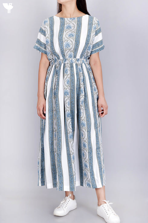 Rayon Day Dress With Floral Block Print