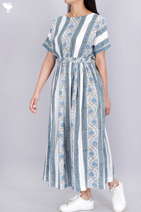 Rayon Day Dress With Floral Block Print