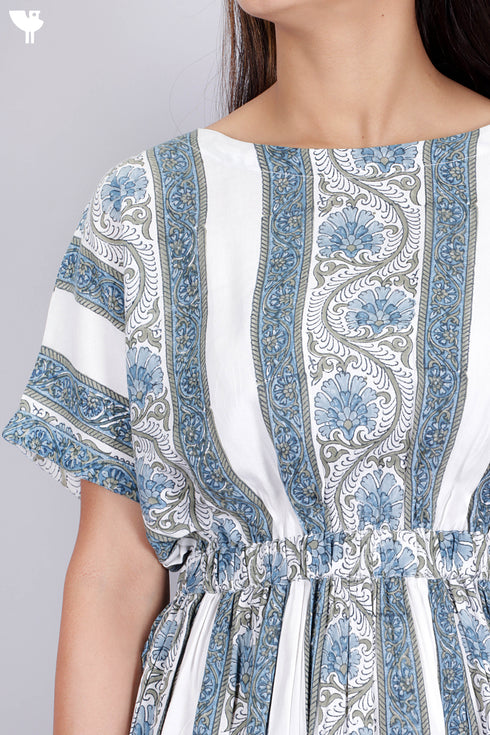 Rayon Day Dress With Floral Block Print