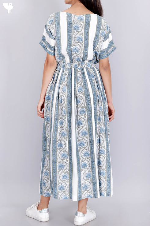 Rayon Day Dress With Floral Block Print