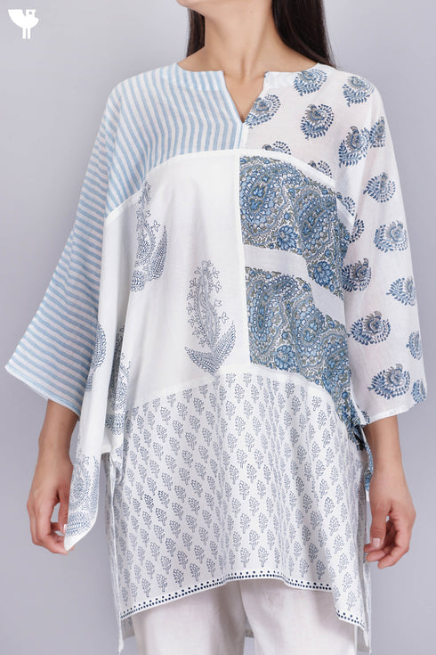 Cotton Poncho In Assorted Block Print