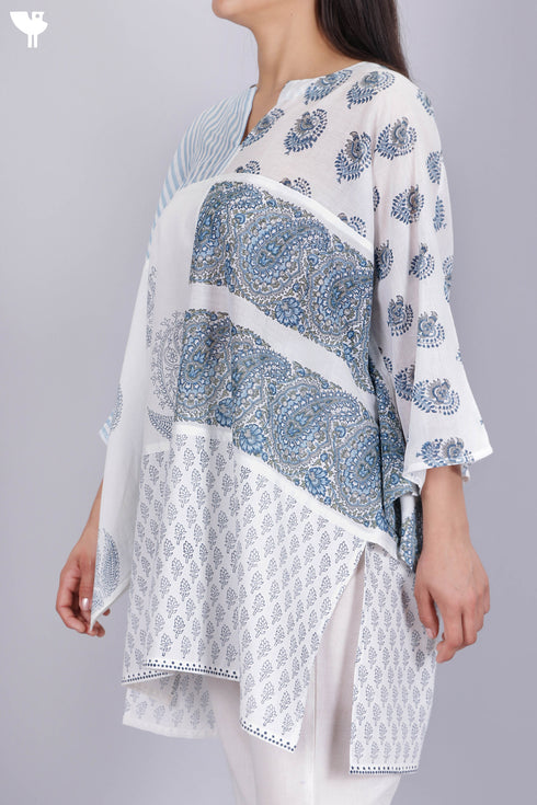Cotton Poncho In Assorted Block Print