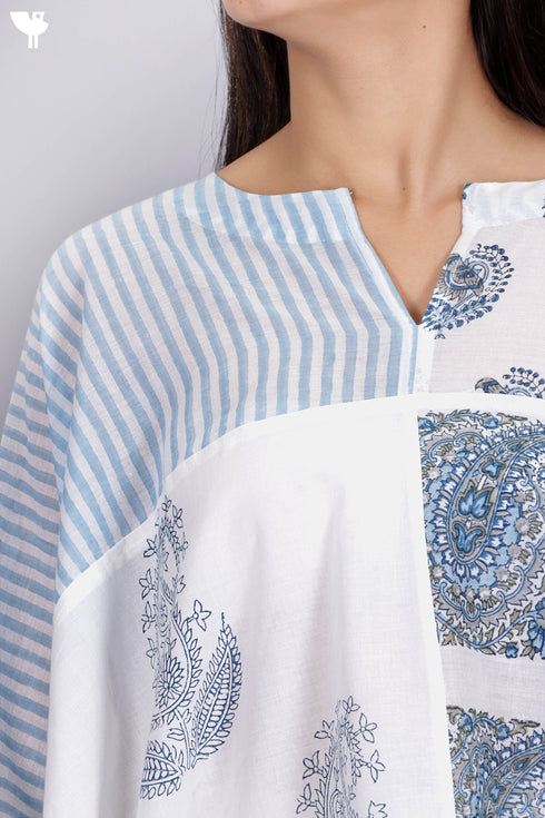 Cotton Poncho In Assorted Block Print