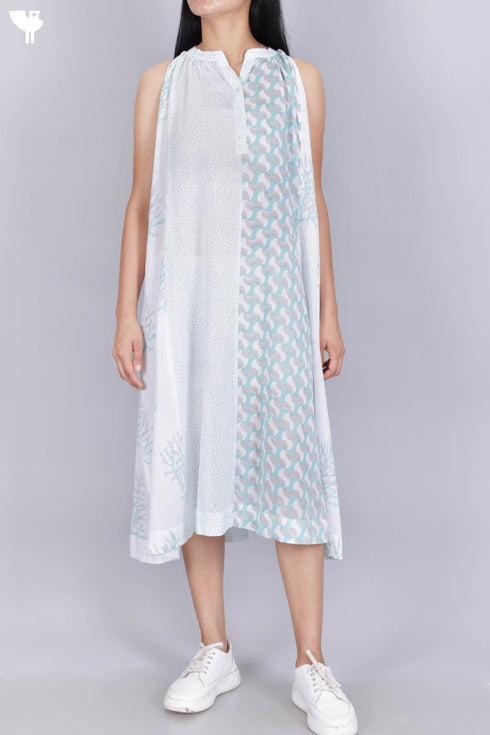 Mulmul Cotton Dress In Graphic Block Print