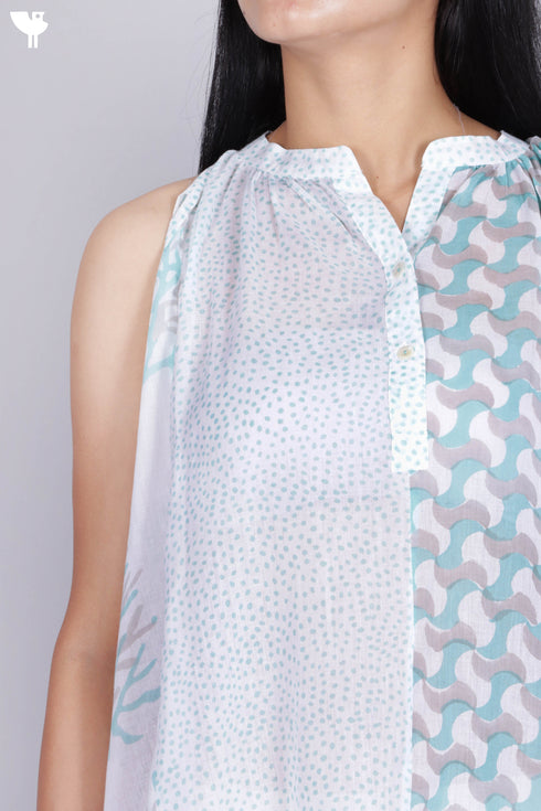 Mulmul Cotton Dress In Graphic Block Print