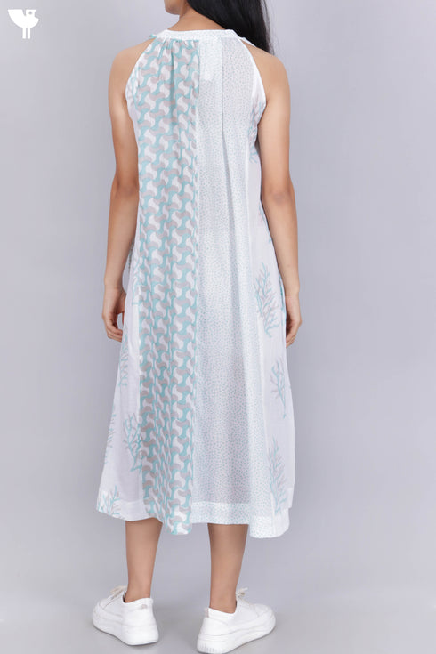 Mulmul Cotton Dress In Graphic Block Print