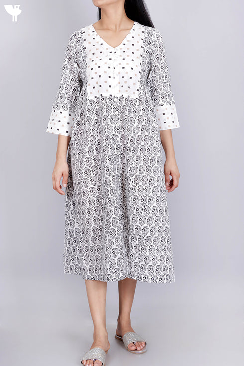 Cambric Cotton Dress In Assorted Block Print