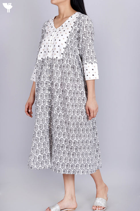 Cambric Cotton Dress In Assorted Block Print
