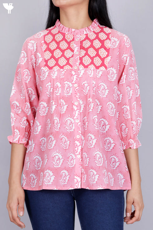 Mulmul Cotton Top In Floral Block Print