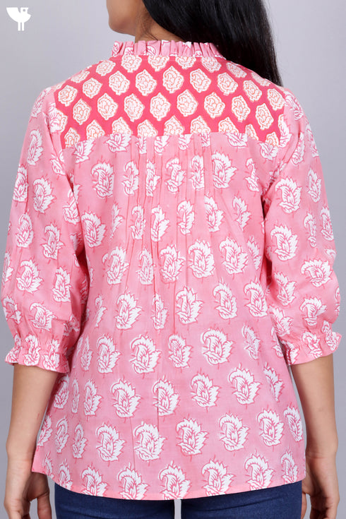 Mulmul Cotton Top In Floral Block Print
