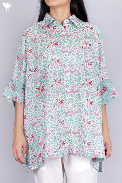 Mulmul Cotton Top In Floral Block Print