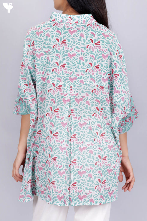 Mulmul Cotton Top In Floral Block Print