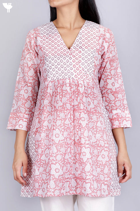 Cotton Top In Floral Block Print