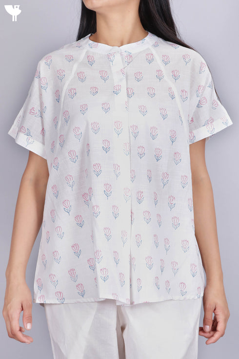 Slub Cotton Shirt In Floral Block Print