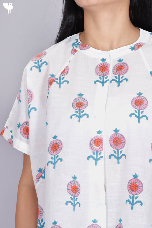 Slub Cotton Shirt In Floral Block Print
