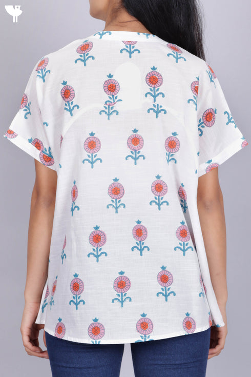 Slub Cotton Shirt In Floral Block Print