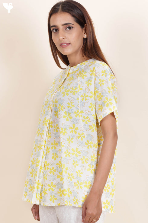 Slub Cotton Shirt In Floral Block Print