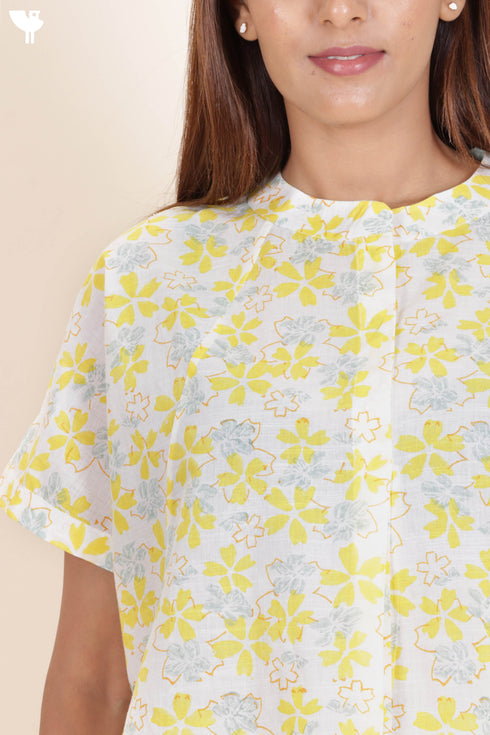 Slub Cotton Shirt In Floral Block Print