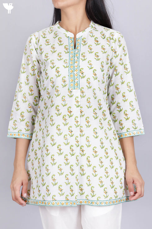Slub Cotton Top In Floral Block Print