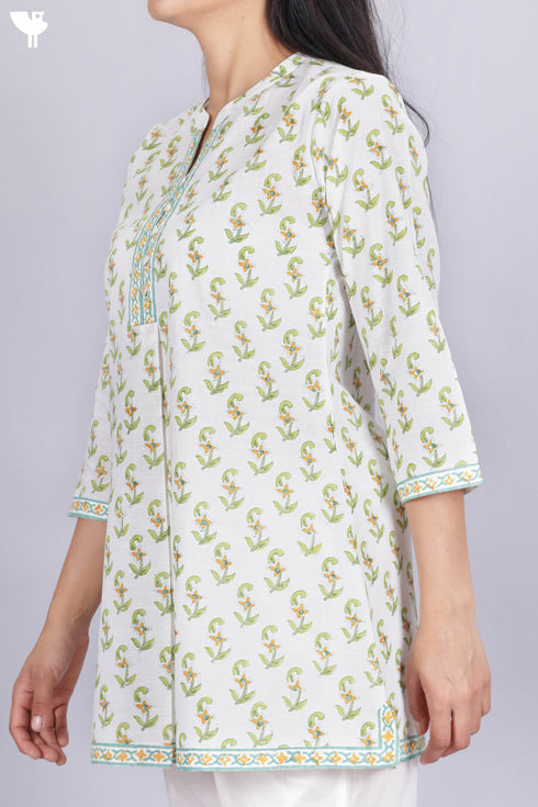 Slub Cotton Top In Floral Block Print
