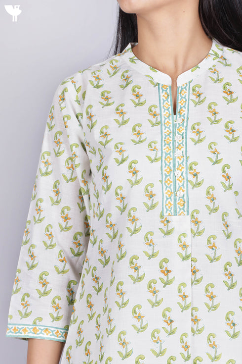 Slub Cotton Top In Floral Block Print