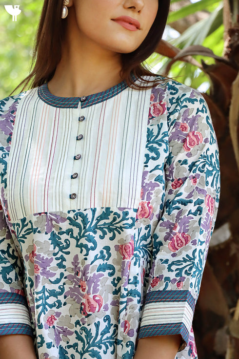Cambric Cotton Dress With Floral Block Print