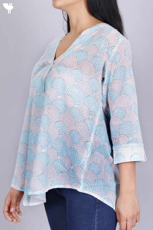 Mulmul Cotton Top In Graphic Block Print