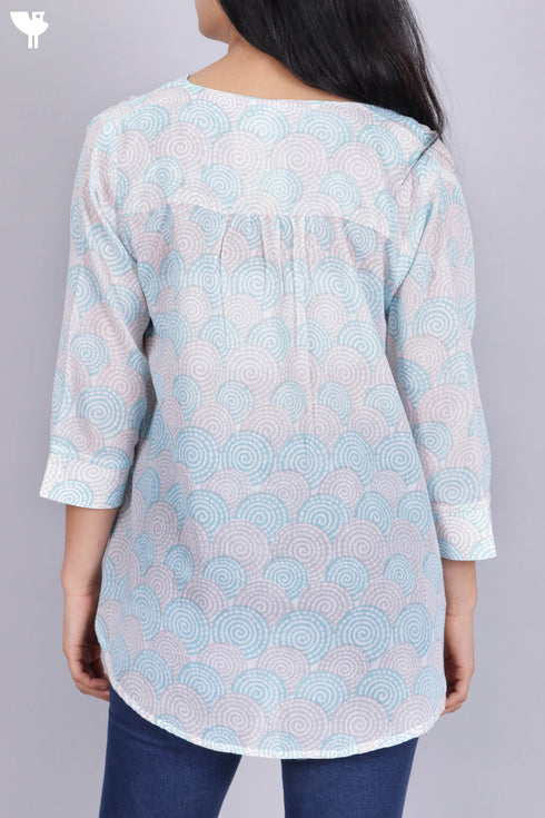 Mulmul Cotton Top In Graphic Block Print