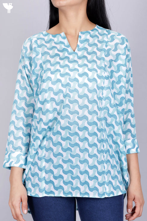 Mulmul Cotton Top In Graphic Block Print
