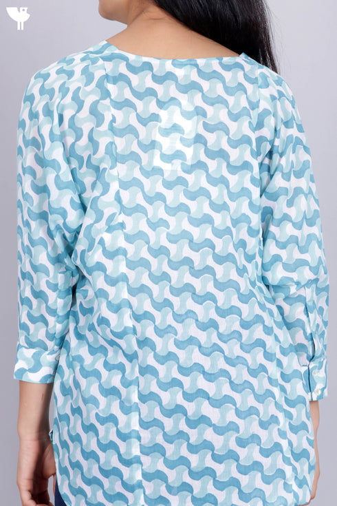 Mulmul Cotton Top In Graphic Block Print