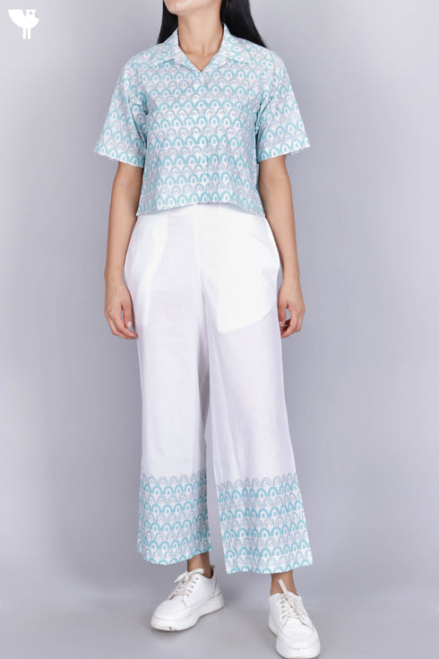 Cambric Cotton Crop Top In Graphic Block Print