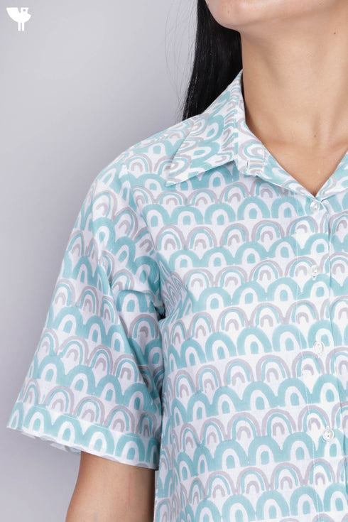 Cambric Cotton Crop Top In Graphic Block Print