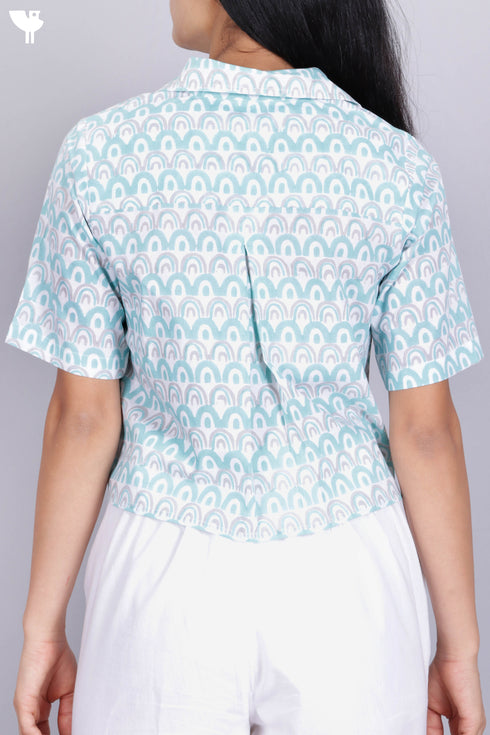 Cambric Cotton Crop Top In Graphic Block Print