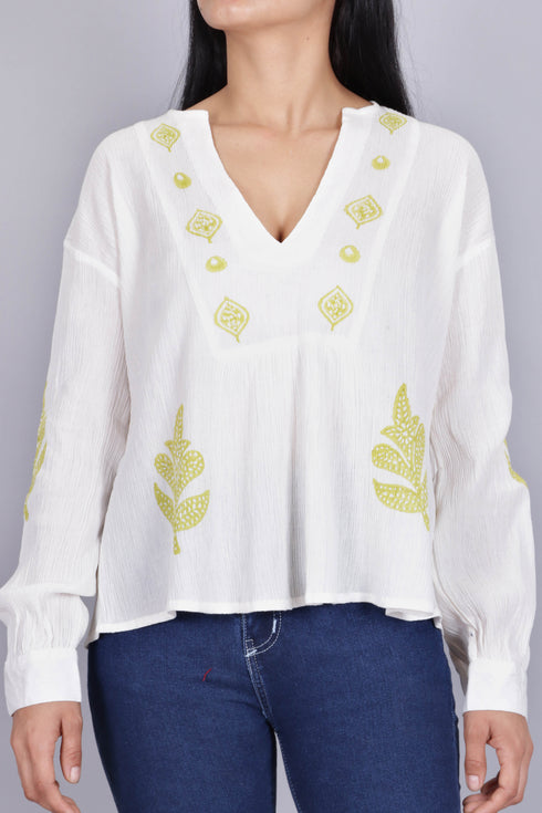 Crepe Cotton Top In Graphic Block Print