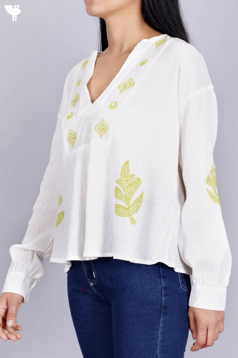 Crepe Cotton Top In Graphic Block Print