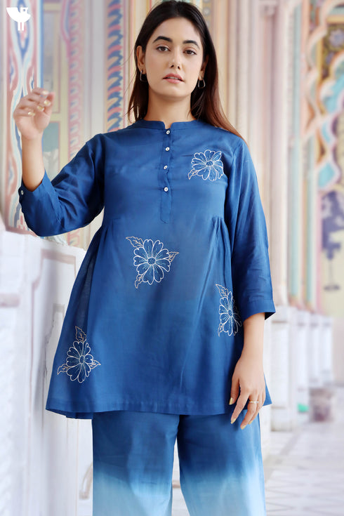 Cotton Co-Ord Set With Floral Embroidery