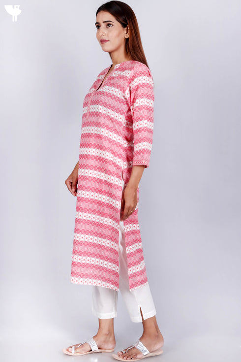 Cambric Cotton Kurta In Floral Print