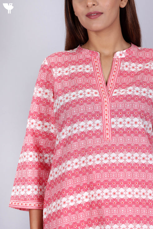 Cambric Cotton Kurta In Floral Print