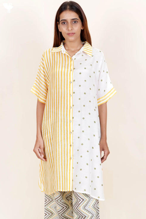 Modal Silk Boxy Shirt In Graphic Block Print